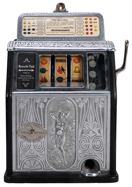 Caille Superior Operators Bell 25 Cent Nude Front Slot Machine with Skill Stop.