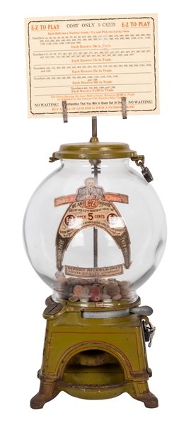 Ad-Lee Novelty Co. E-Z Five Cent Gumball Machine.