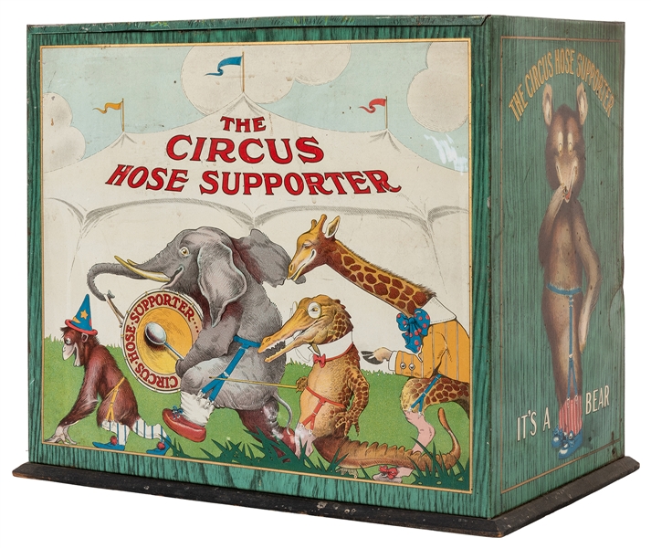 The Circus Hose Supporter Tin Advertising Case.