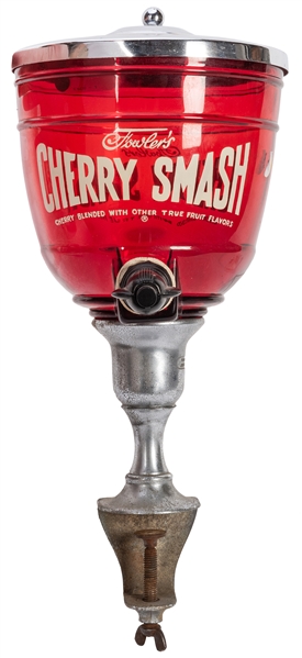 Fowler’s Cherry Smash Ruby Glass Syrup Dispenser with Lid.