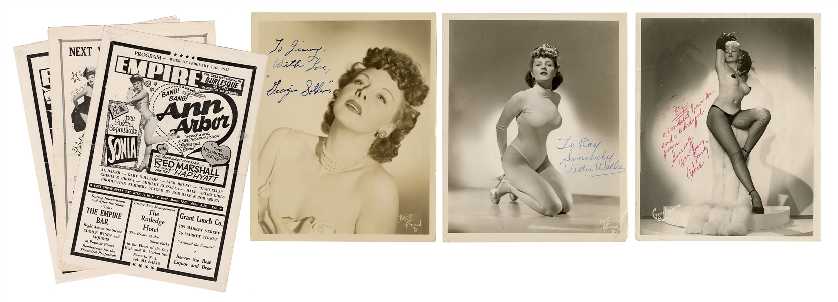 Trio of Burlesque Dancers Signed Photographs, with Programs.