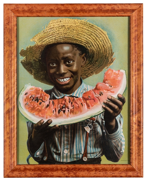 Young Boy Eating Watermelon Advertisement.