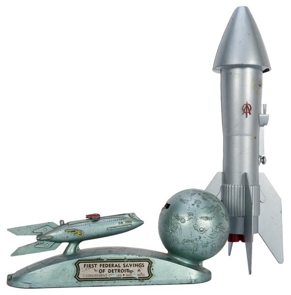 Strato and Astro Guided Missile Mechanical Toy Banks. 2pcs.
