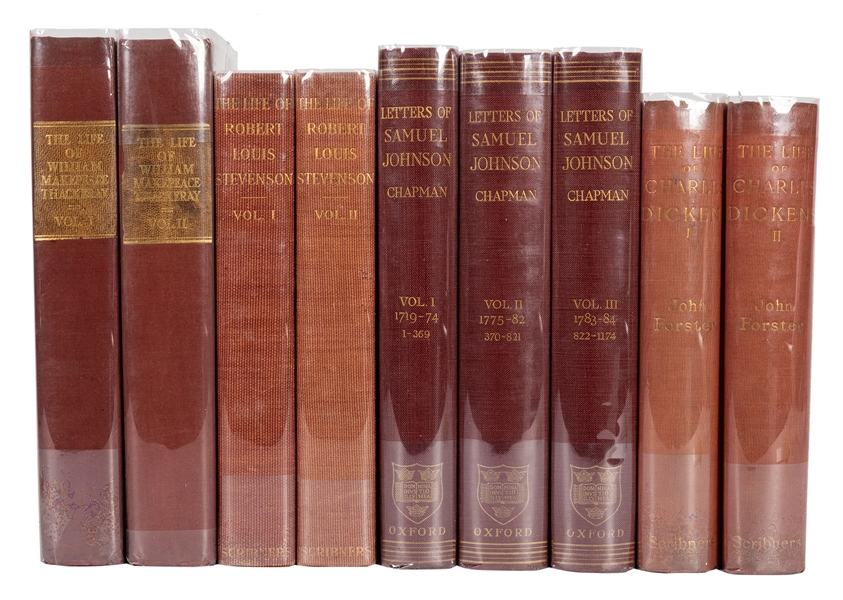 Biographies of William Makepeace Thackeray, Charles Dickens, Samuel Johnson, and Robert Louis Stevenson.