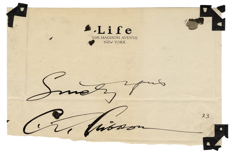 Charles Dana Gibson Inscription and Signature on Life Magazine Letterhead. 