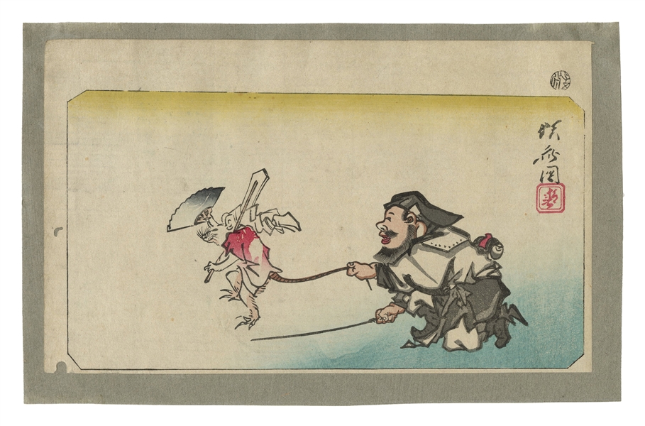 Japanese Woodblock Print of a Man and His Rat.
