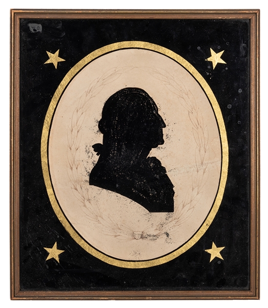 Eglomise Silhouette Profile Portrait of George Washington on Glass.