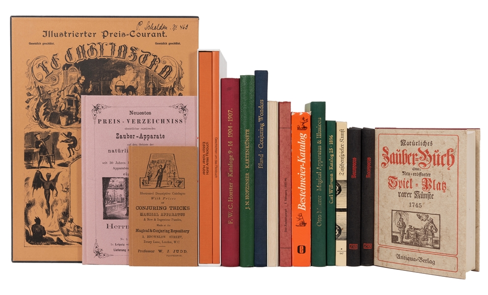 Shelf of Facsimile Editions of German Magic Catalogs, Books, and Periodicals.