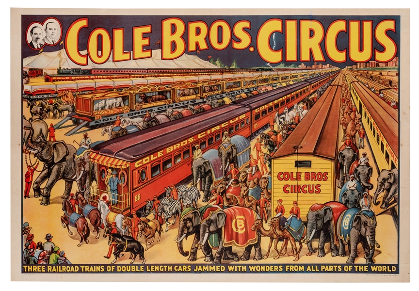 Cole Bros. Circus. Three Railroad Trains of Double Length Cars.