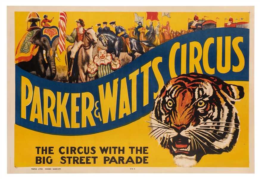 Parker & Watts Circus. Big Street Parade.
