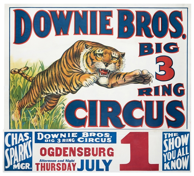 Downie Bros. Circus. Leaping Tiger.