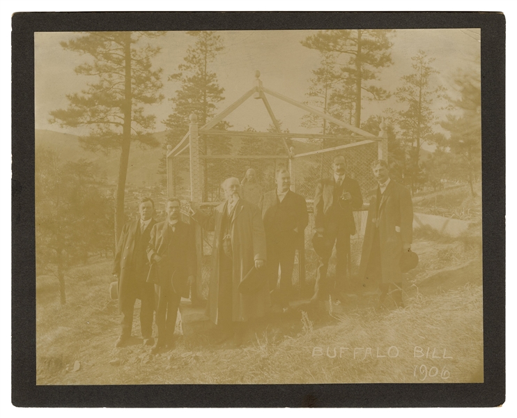 Large Cabinet Card Photograph of Buffalo Bill Cody Visiting Wild Bill Hickok’s Grave.