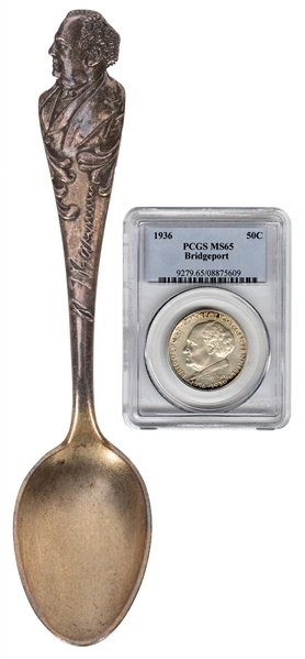 P.T. Barnum 1936 Connecticut Centennial Silver Half Dollar Coin. 