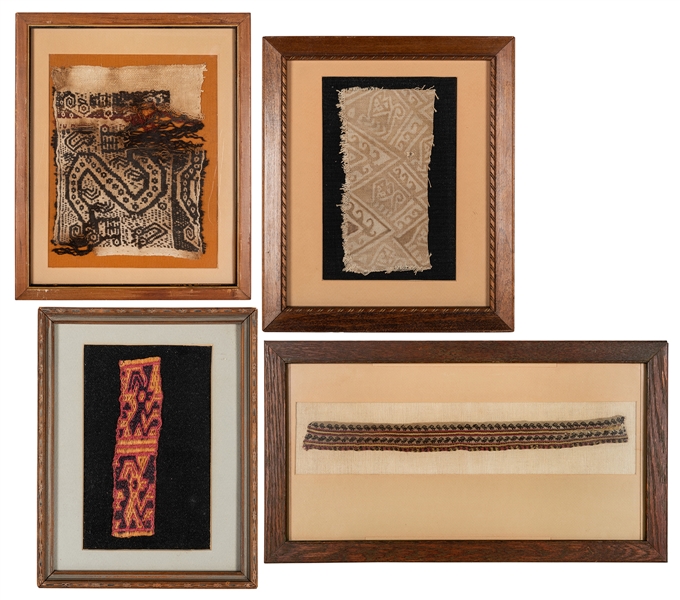 Four Framed Examples of Peruvian Textiles.