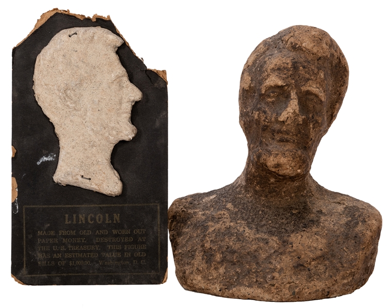 Pair of Macerated Currency Busts of Abraham Lincoln.