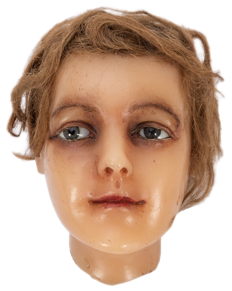 Girl’s Wax Mannequin Head with Glass Eyes.