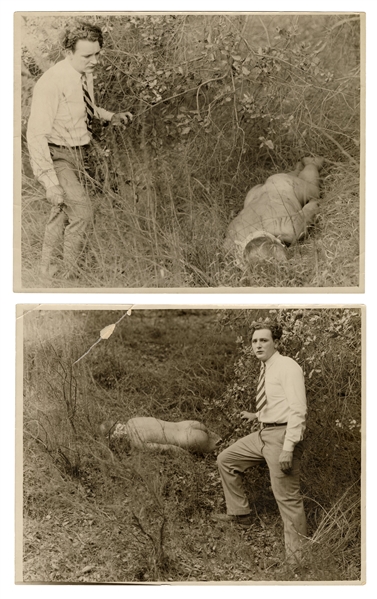 Two Photographs of Richard Talmadge with a Dead Body.