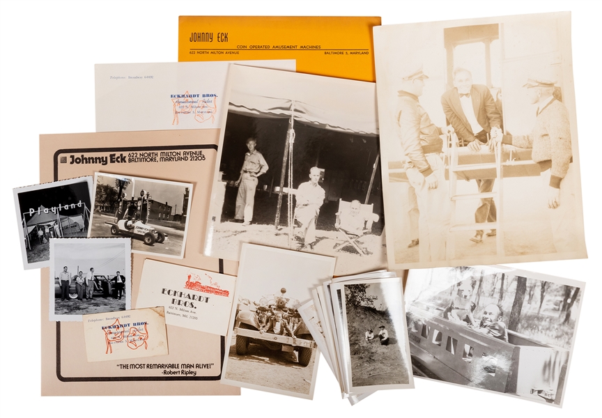 Johnny Eck “Half Boy” Canes, Arcade and Portrait Photographs, Business Cards, and Personal Stationery.