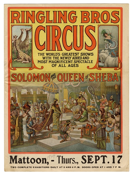Ringling Bros. Circus. Solomon and the Queen of Sheba Courier. 1914.