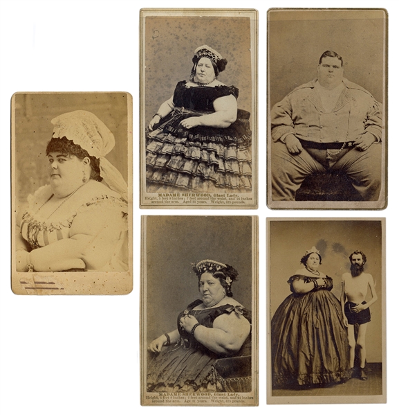 Group of Five Sideshow Fat People CDVs.