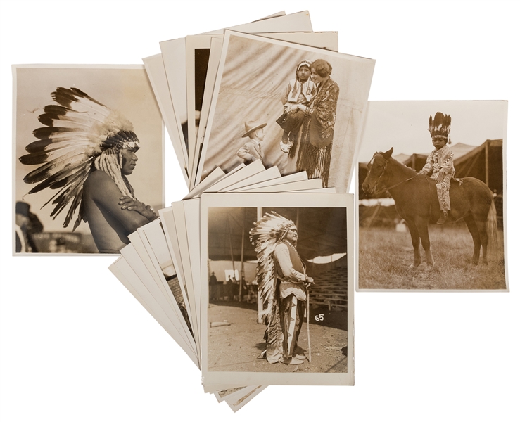 Group of Sixteen Photographs of Native American Circus Performers.