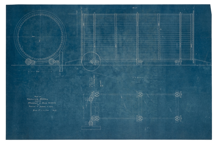 Mangels, William F. Blueprint Plan of the “Revolving Barrel” and its Mechanical Parts.