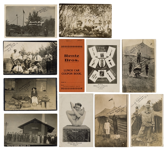 Group of 10 Rentz Bros. Circus RPPC Postcards. 1914.