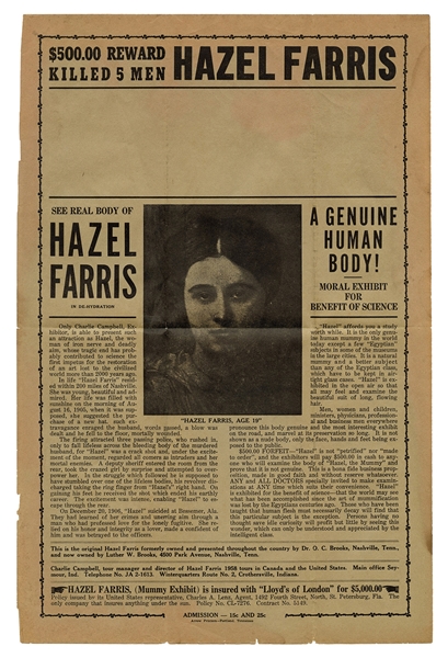 Hazel Farris Mummy Exhibit Broadside.