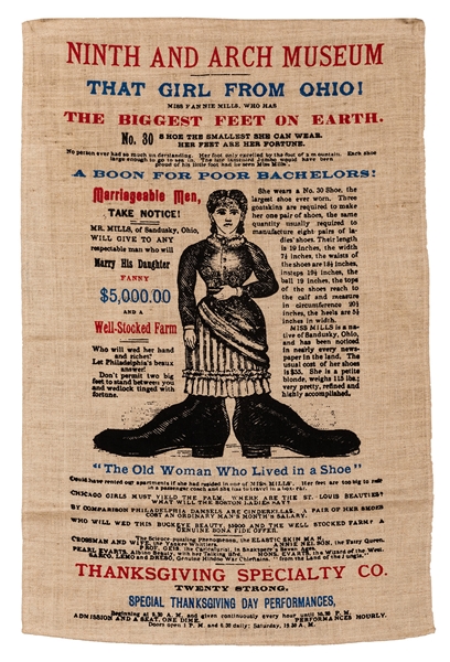 Fanny Mills “The Biggest Feet on Earth” Cloth Broadside/Banner.