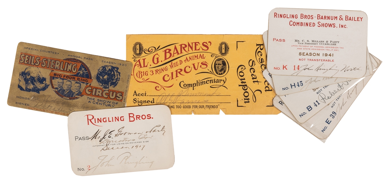 Season Circus Passes Signed by John Ringling and Others.