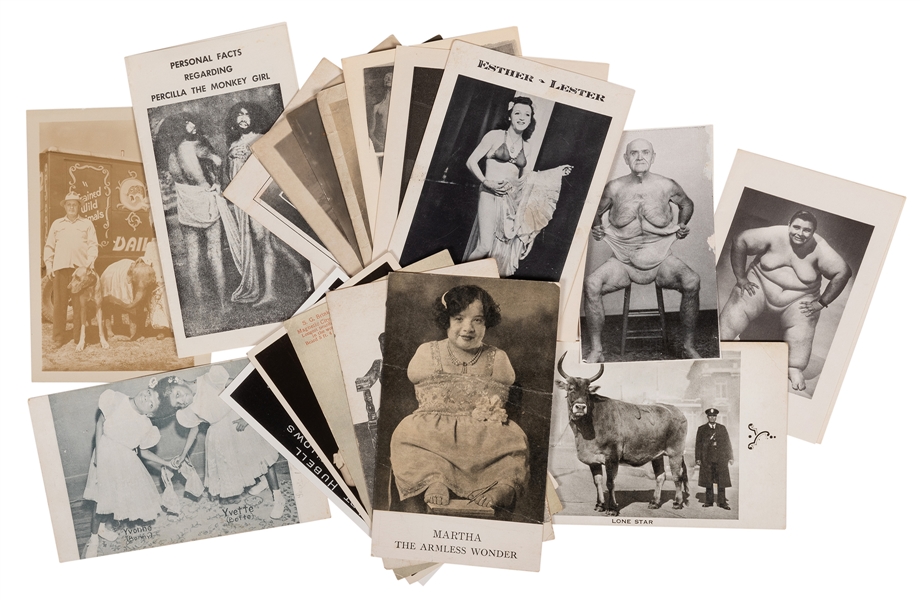Eighteen Postcards and Advertising for Sideshow Performers.