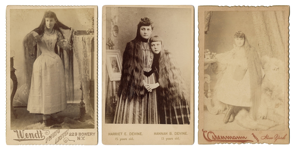 Three Long Haired Sideshow Cabinet Card Photographs, Two Signed.