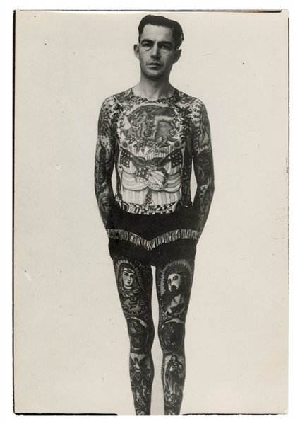 Vintage Photo of a Heavily Tattooed Man.