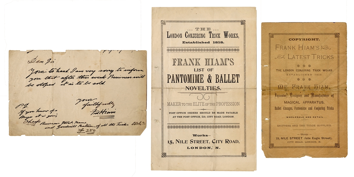 Frank Hiam. Two Price Lists and ALS.