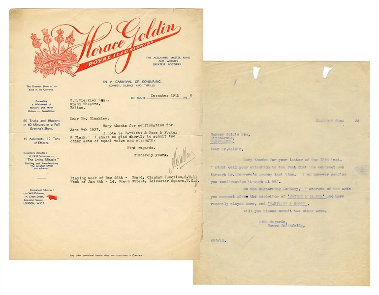 Horace Goldin Typed Letter, Signed.