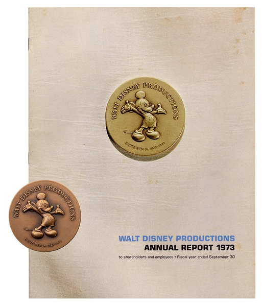 Walt Disney Productions “50 Happy Years” Bronze Medallion and Annual Report.
