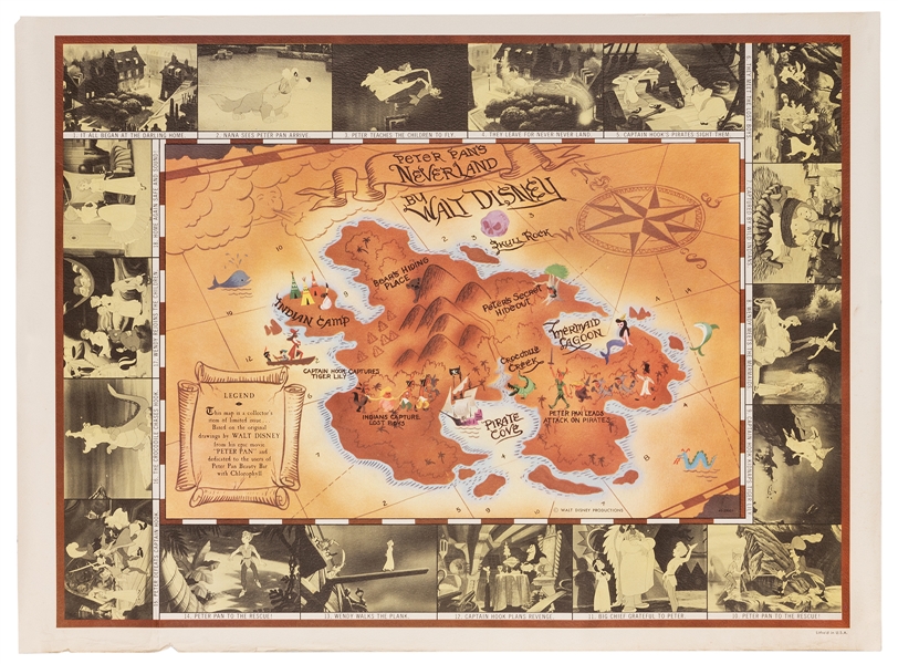 Peter Pan Map of Neverland. 1953.