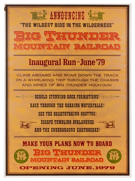 Silk-screened Disneyland Big Thunder Mountain Railroad Advance opening poster.