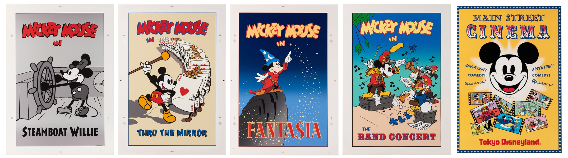 Four silk-screened Mickey Mouse Main Street Cinema Posters.