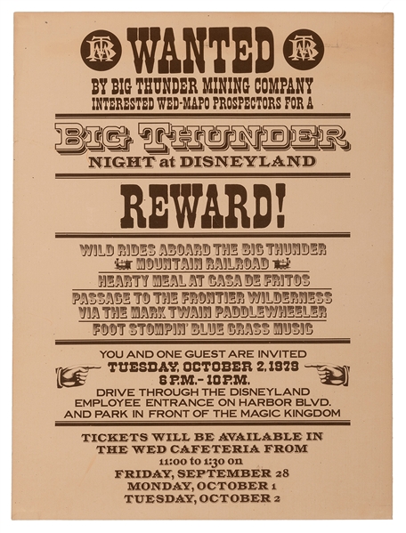 Small Big Thunder Mountain pre-opening poster for WED-MAPO employee previews.