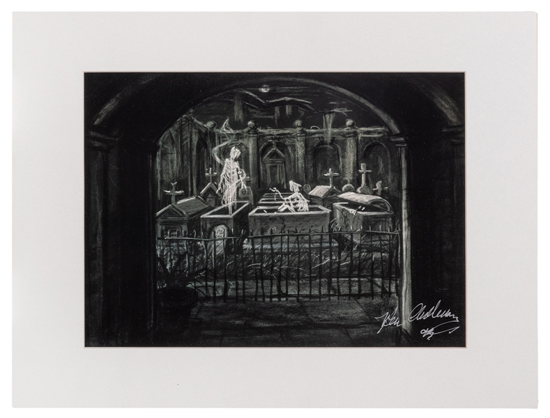 Haunted Mansion crypt concept art signed photo lithograph.