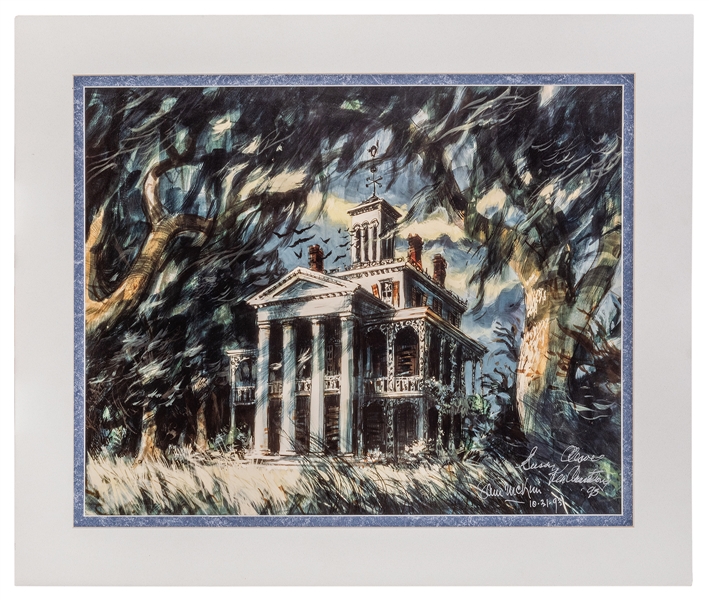 Haunted Mansion exterior concept art signed photo lithograph.