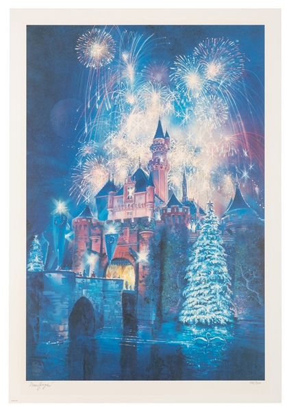 Disney Gallery Cinderella Castle Christmas fireworks signed lithograph.