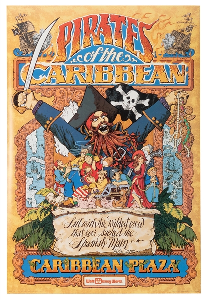 Pirates of the Caribbean Walt Disney World signed poster reproduction.