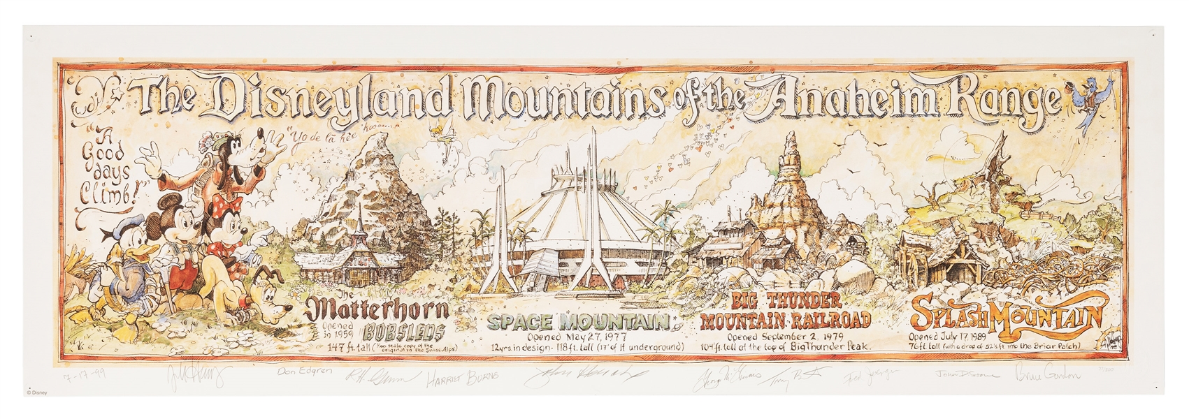 The Disneyland Mountains of the Anaheim Range signed lithograph.