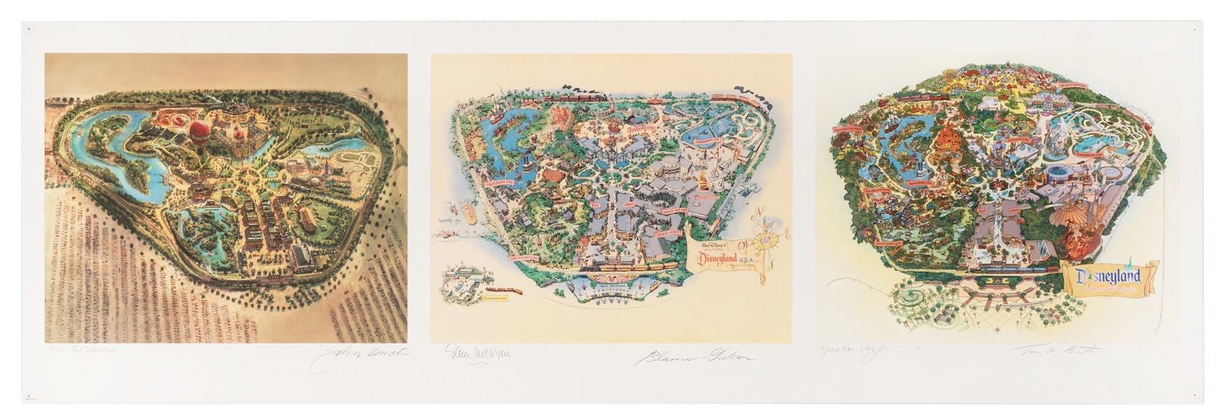 Disneyland: 45 years of Magic 3 Disneyland maps signed lithograph.