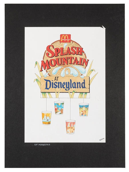 Original Disney art mock up for McDonald’s hanging point of purchase Splash Mountain promotional cups.