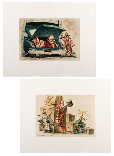 Lot of two concept art scenes from Roger Rabbit’s Cartoon Spin signed photolithographs