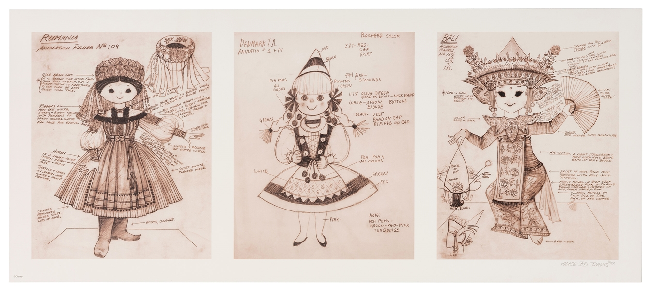 Small World costumes concept art signed lithograph.