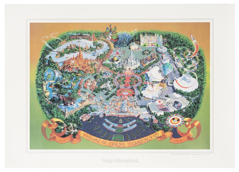 Tokyo Disneyland Map lithograph from the Tokyo Disney Gallery.